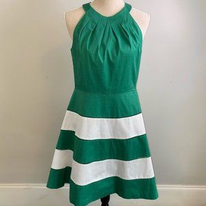 ELIZA J emerald green & white colorblock high neck fit & flare dress size 8